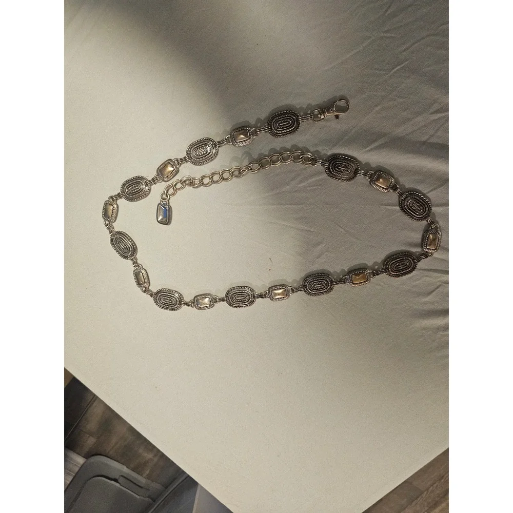 Silver Tone Chain Belt 42 Inch Adjustable Oval Link Medallion Boho